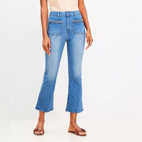 Ann Taylor LOFT Braided High Rise Kick Crop Jeans Size 32/14 - Picture 3 of 10